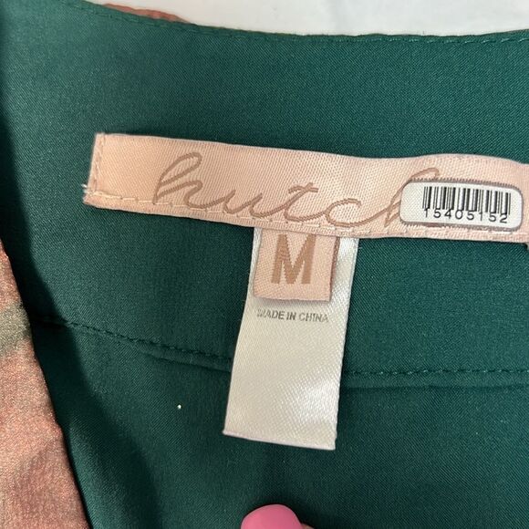 Hutch Sema Green Floral Ruffle neck peplum blouse size medium EUC - Picture 6 of 11